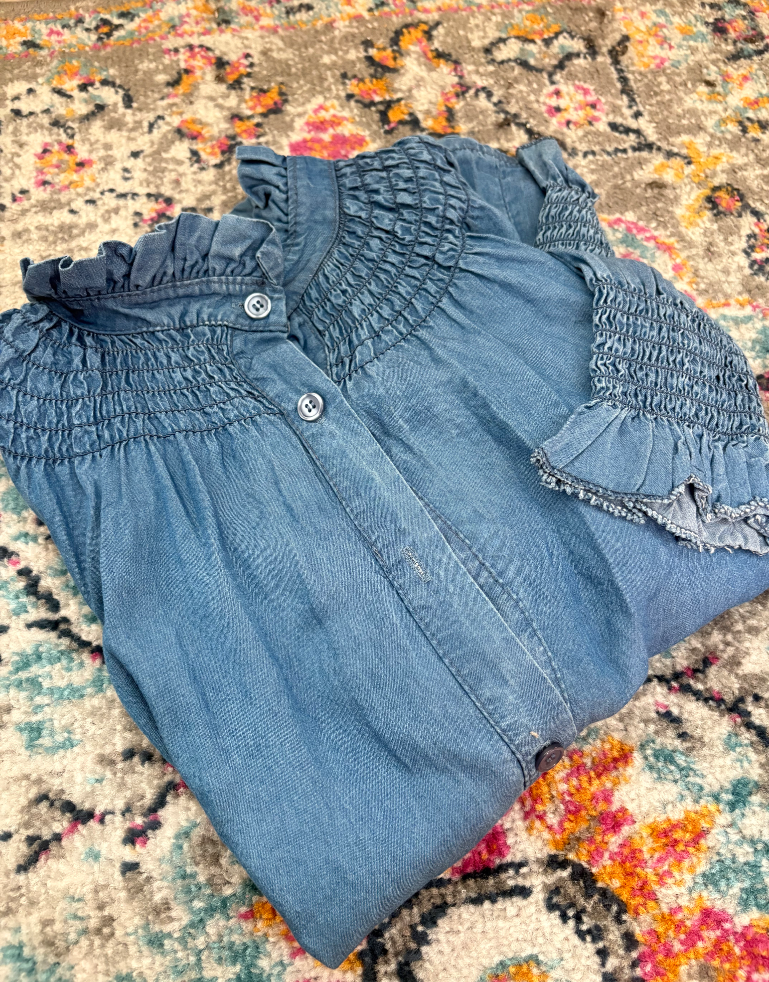 Camisa denim cuello rizo