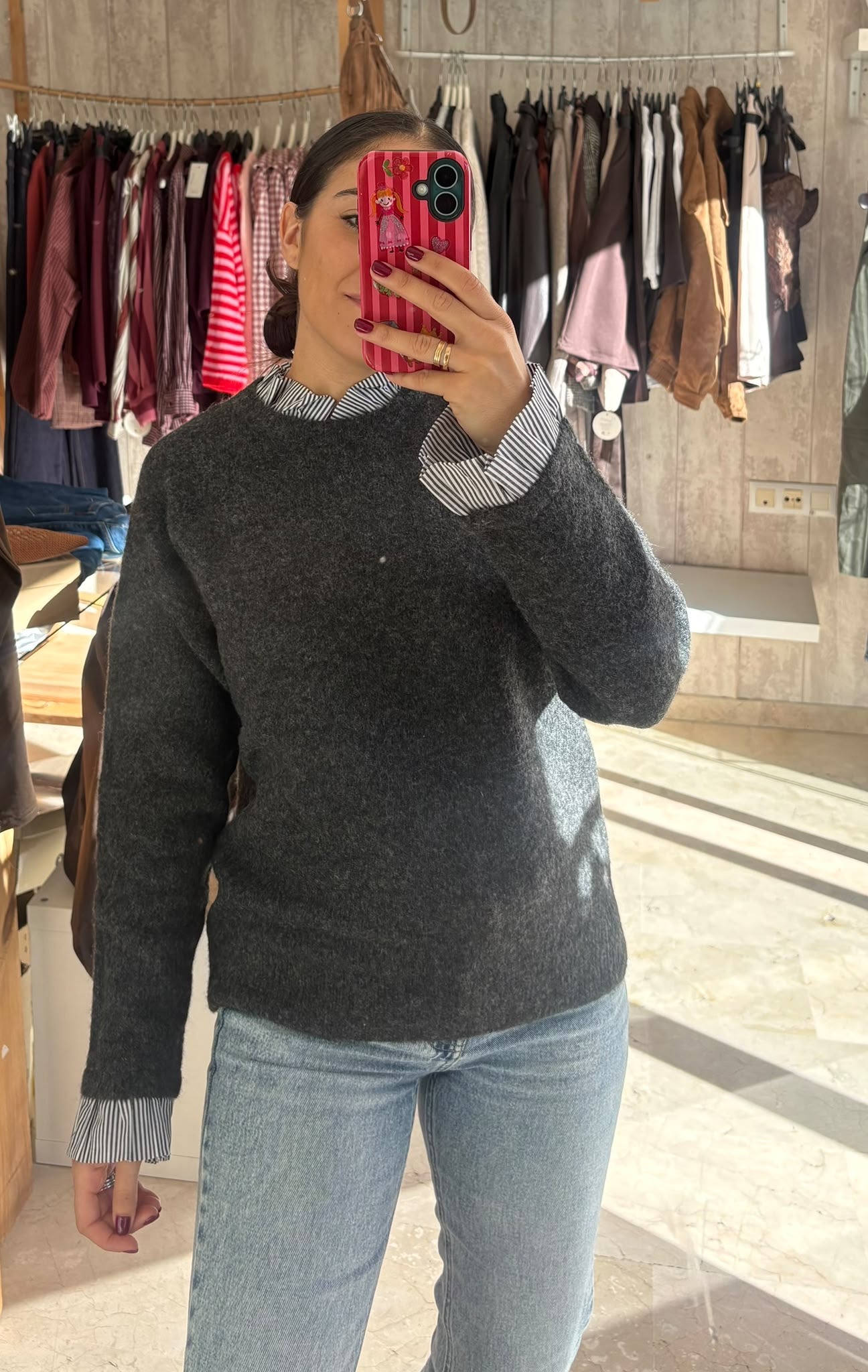 Jersey cuello camisa gris oscuro