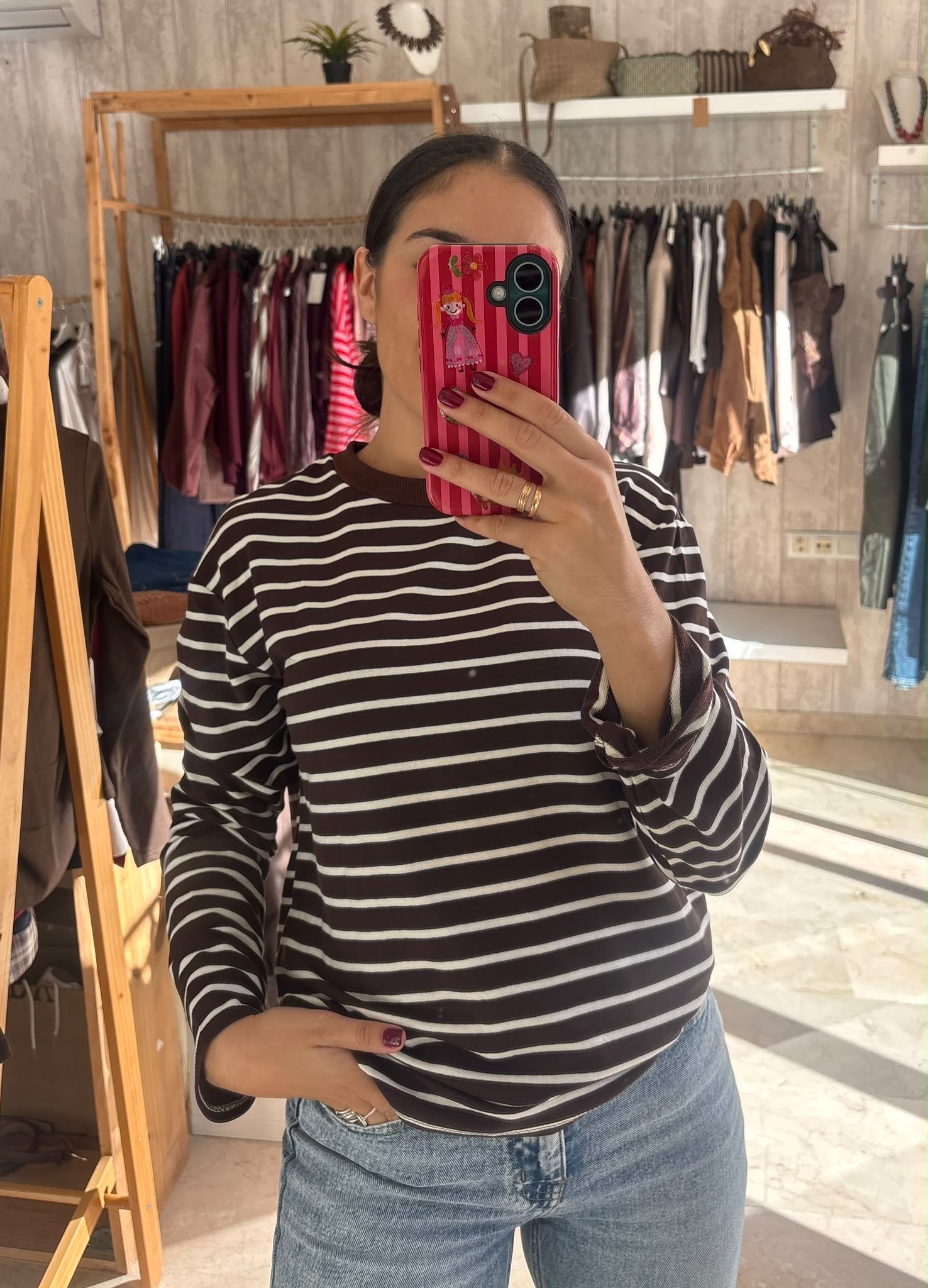 Sudadera fina rayas marrón
