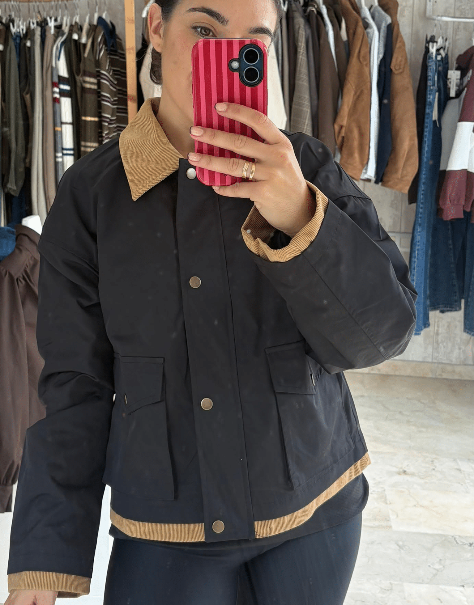 Chaqueta combinada micropana (Negra)