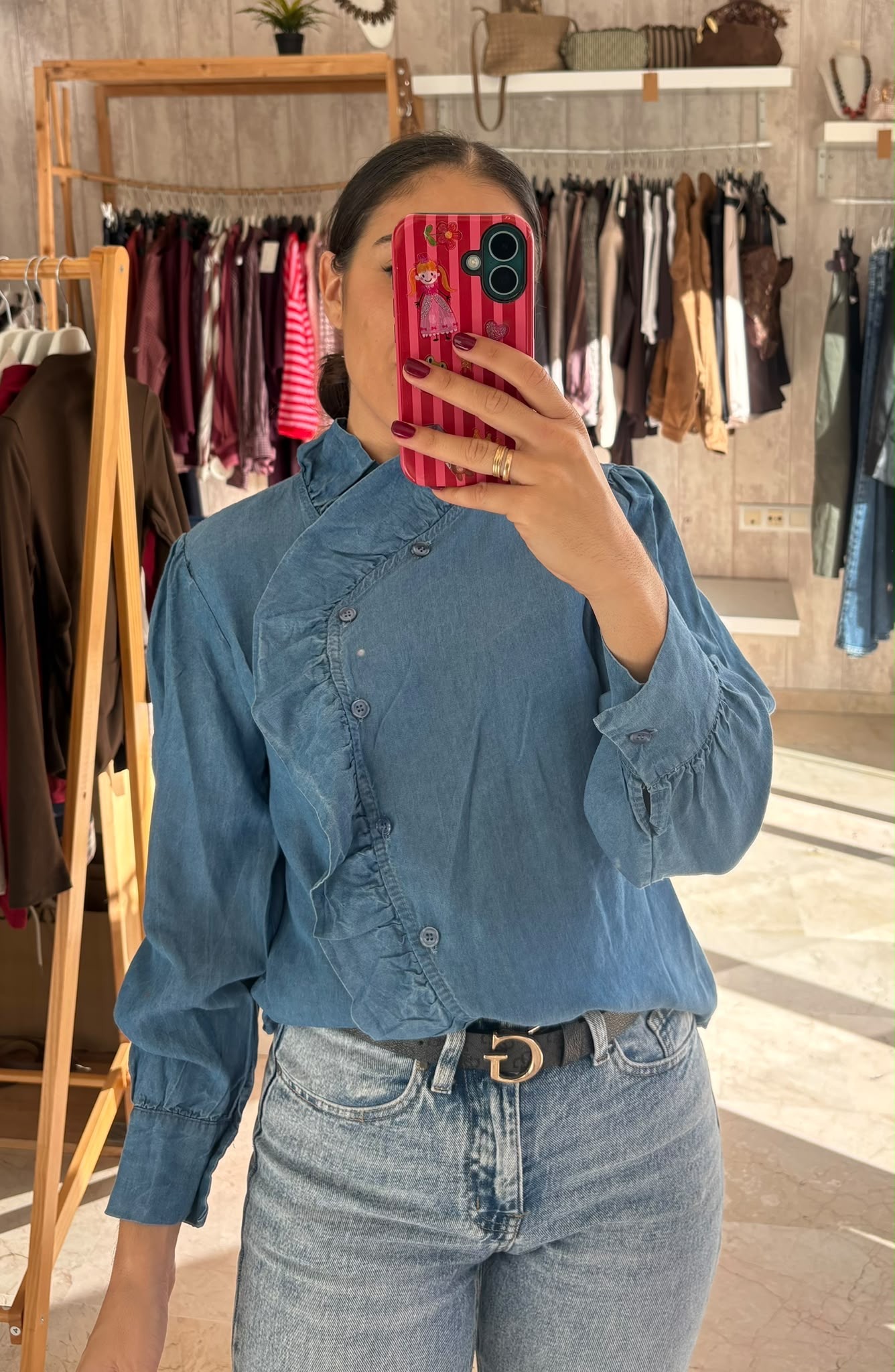 Camisa denim volante