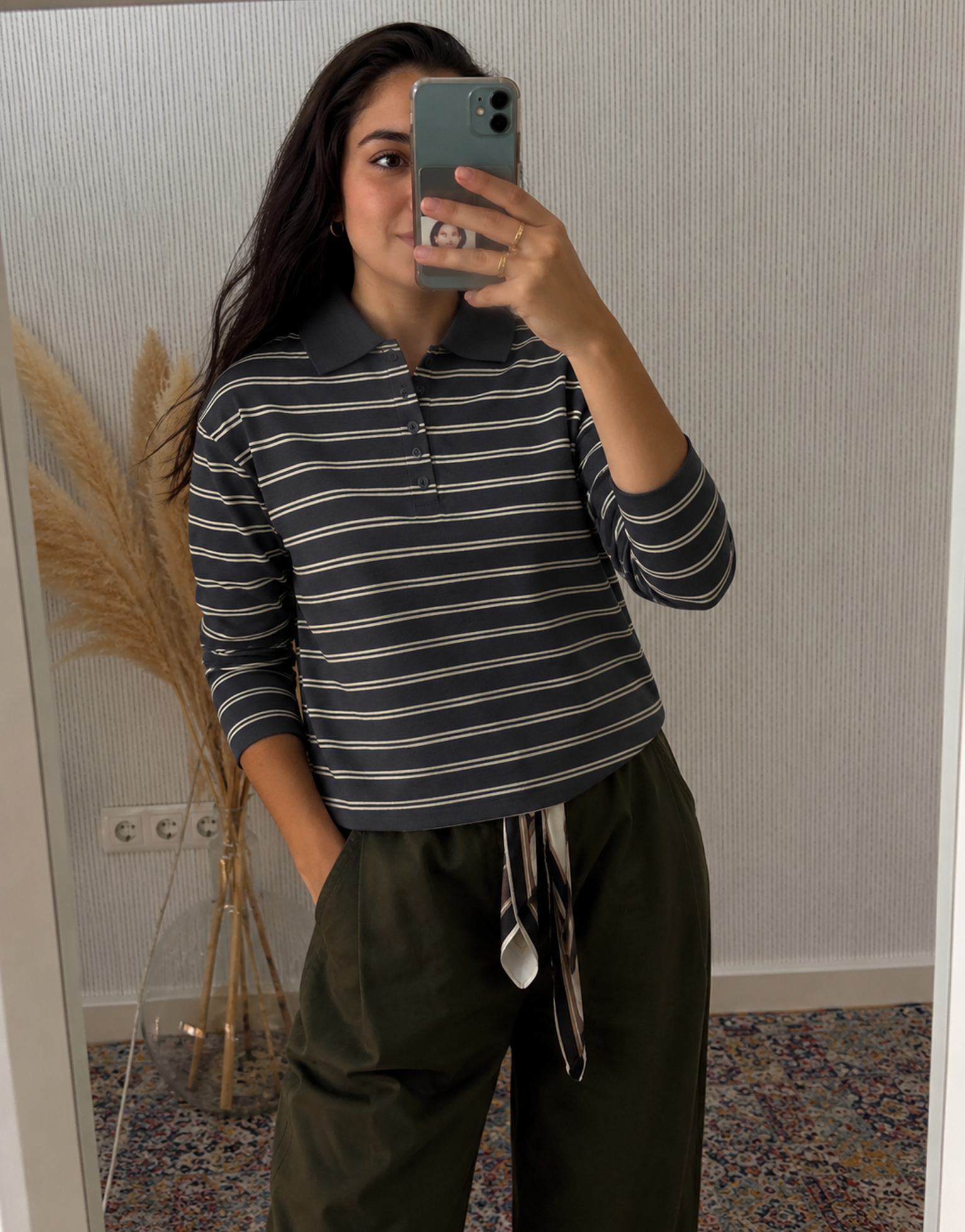 Polo algodón rayas (Gris oscuro y amarillo)