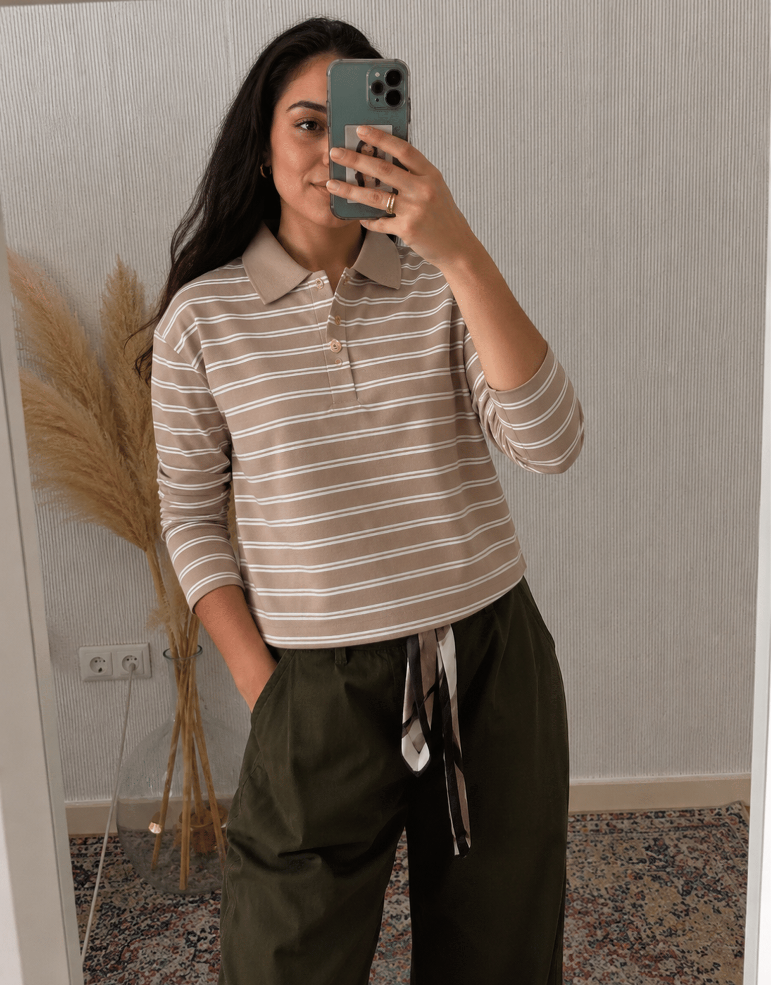 Polo algodón rayas (Beige y blanco)
