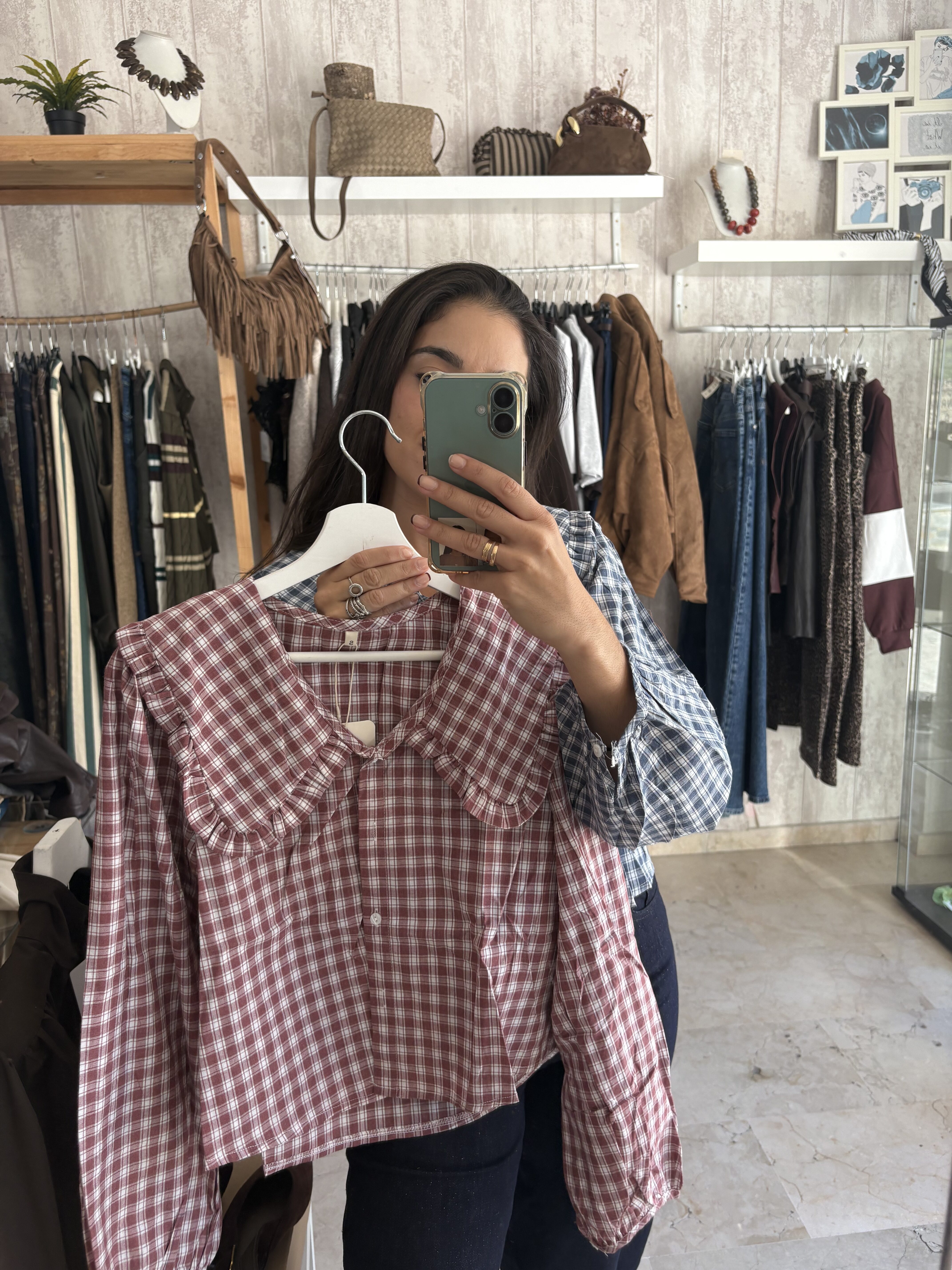 Camisa vichy babero rosa palo