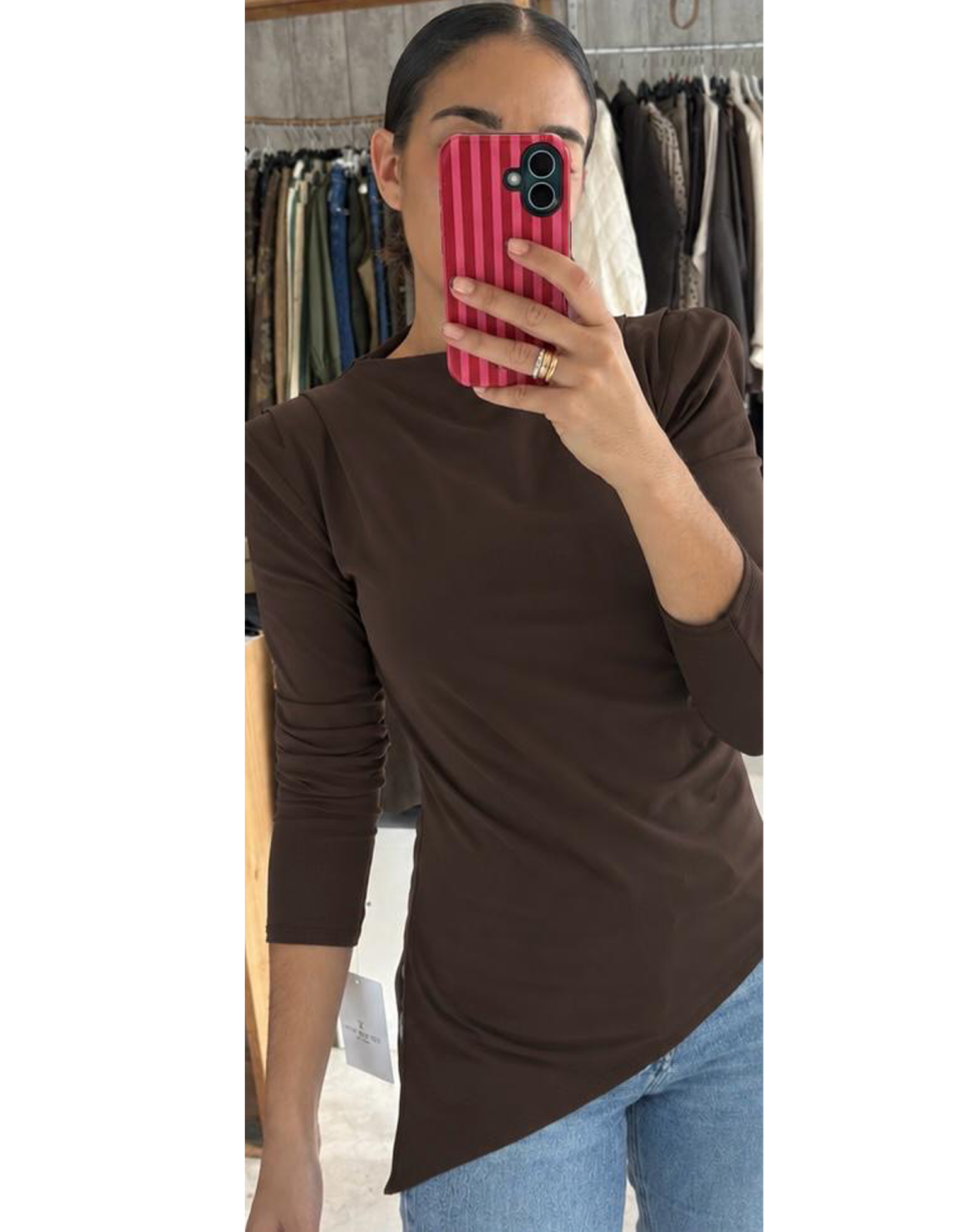 Camisa simétrica hombreras marrón