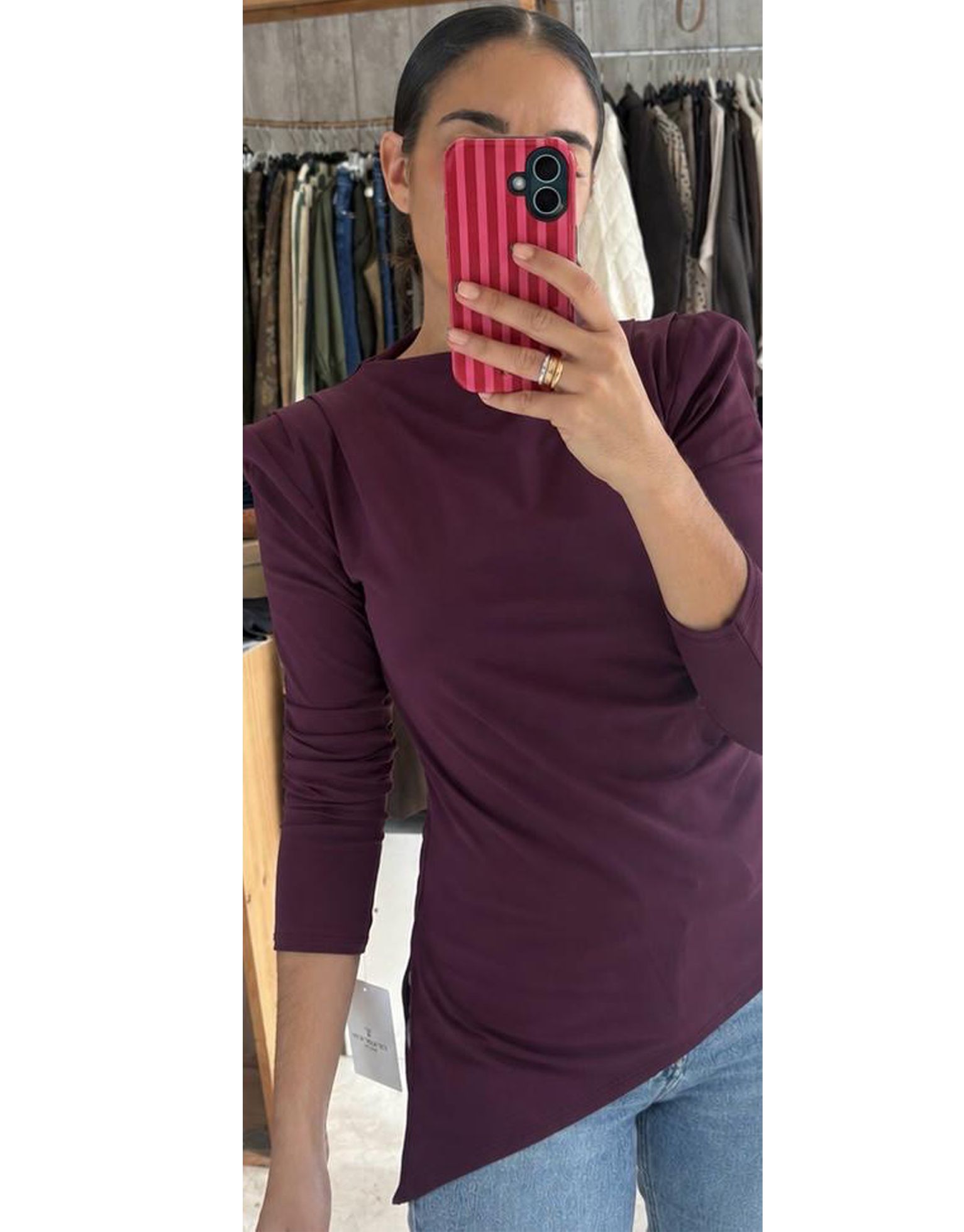 Camisa simétrica hombreras burdeos