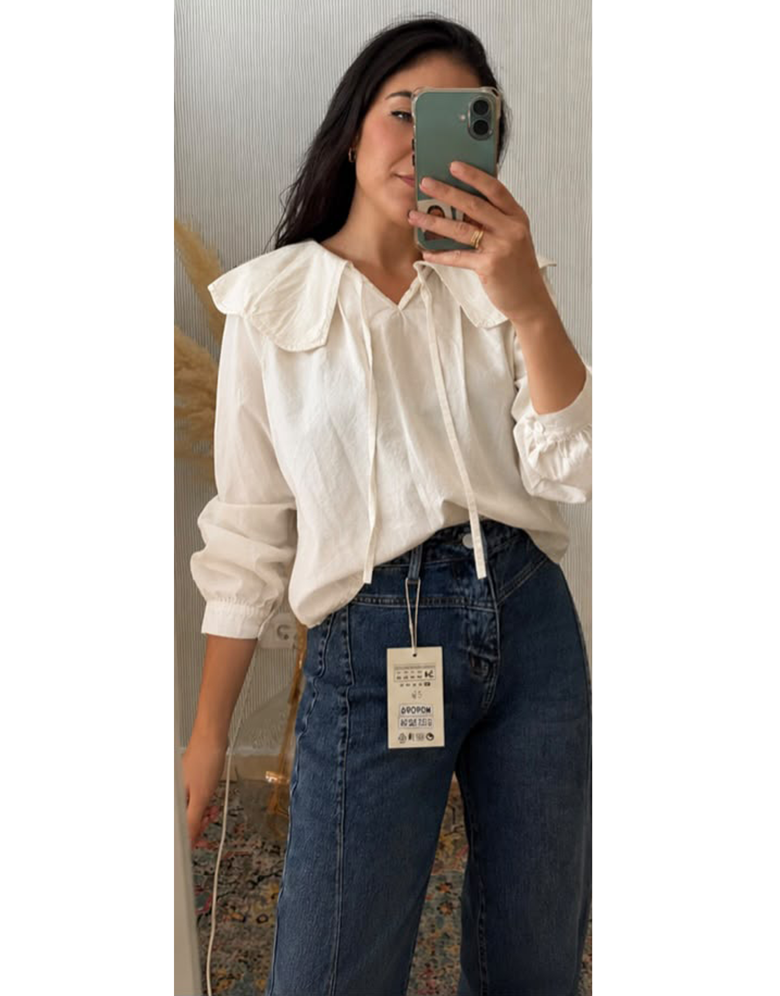 Camisa cuello babero (Beige)
