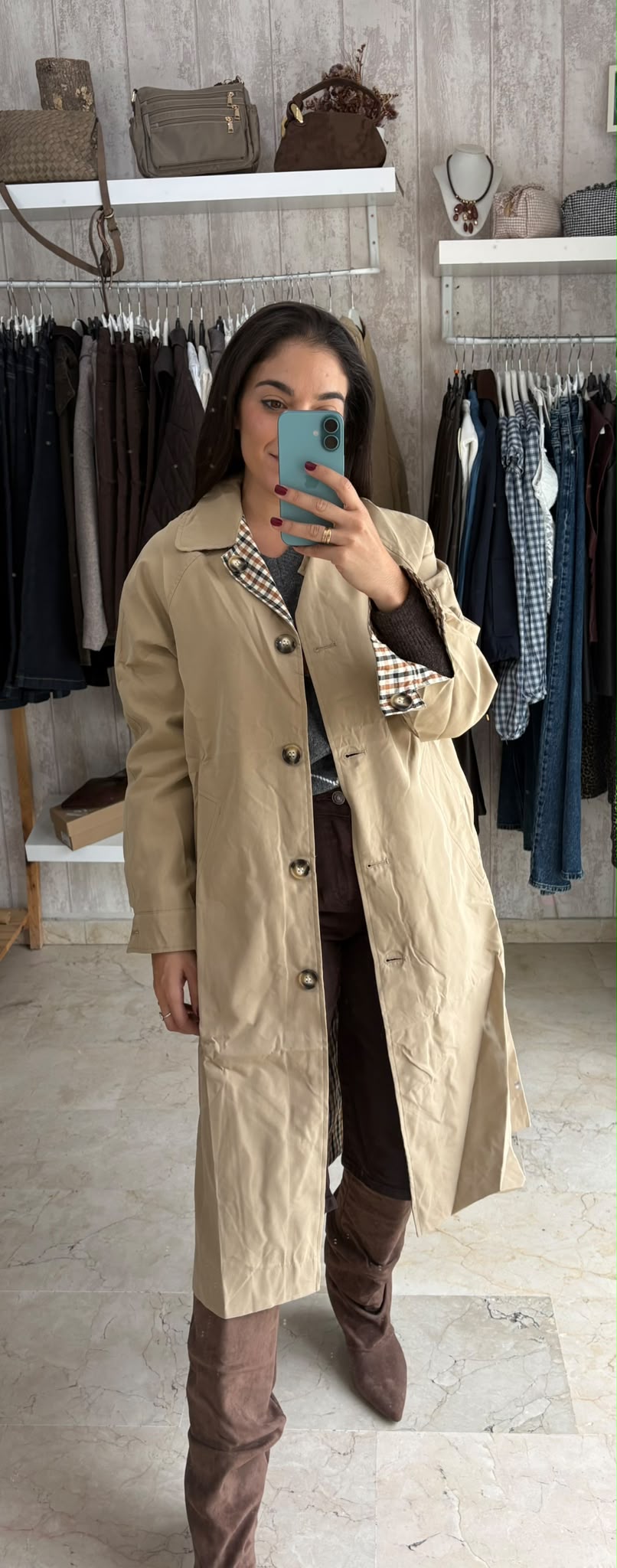 Gabardina reversible vichy beige