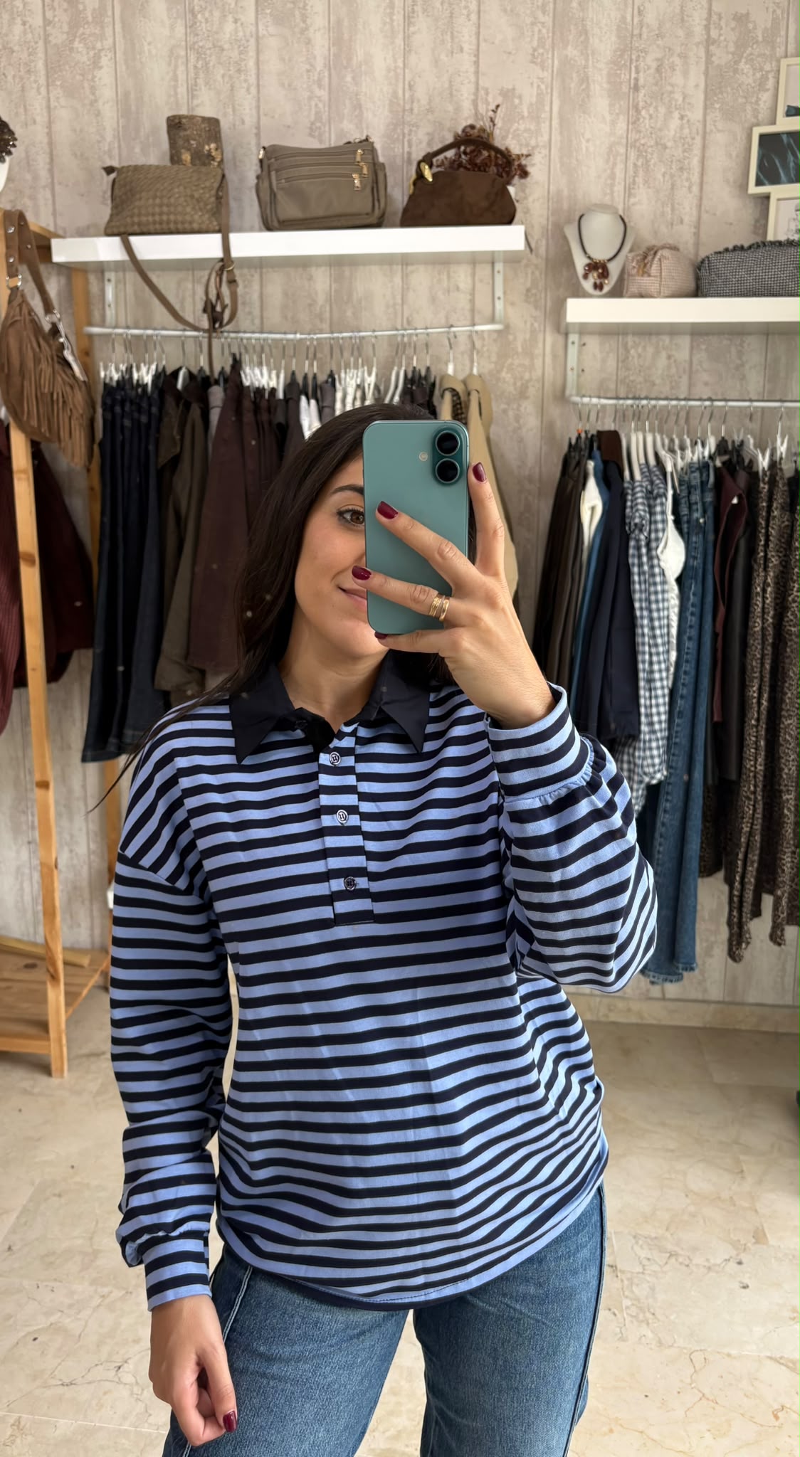 Sudadera polo finita celeste y marrón