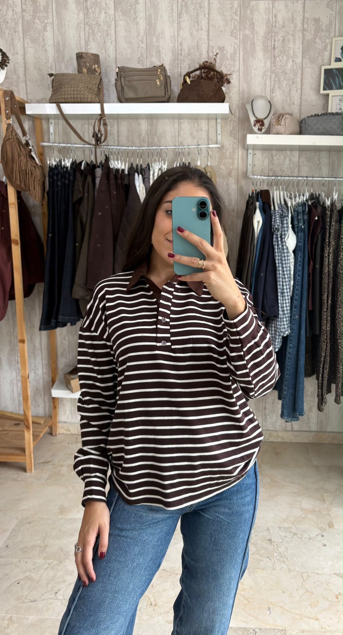 Sudadera polo finita marrón y beig