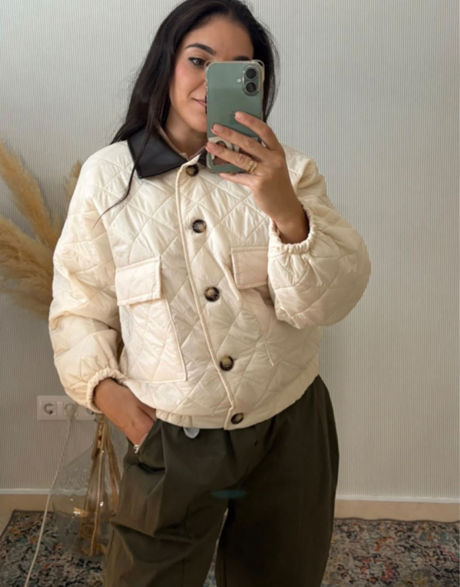 Chaqueta acolchada cuello polipiel (Beige)