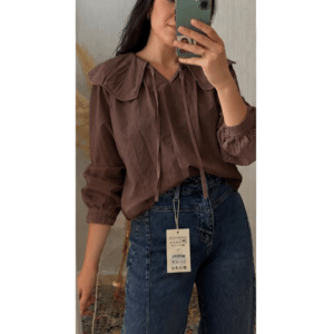 Camisa cuello babero (Marrón)