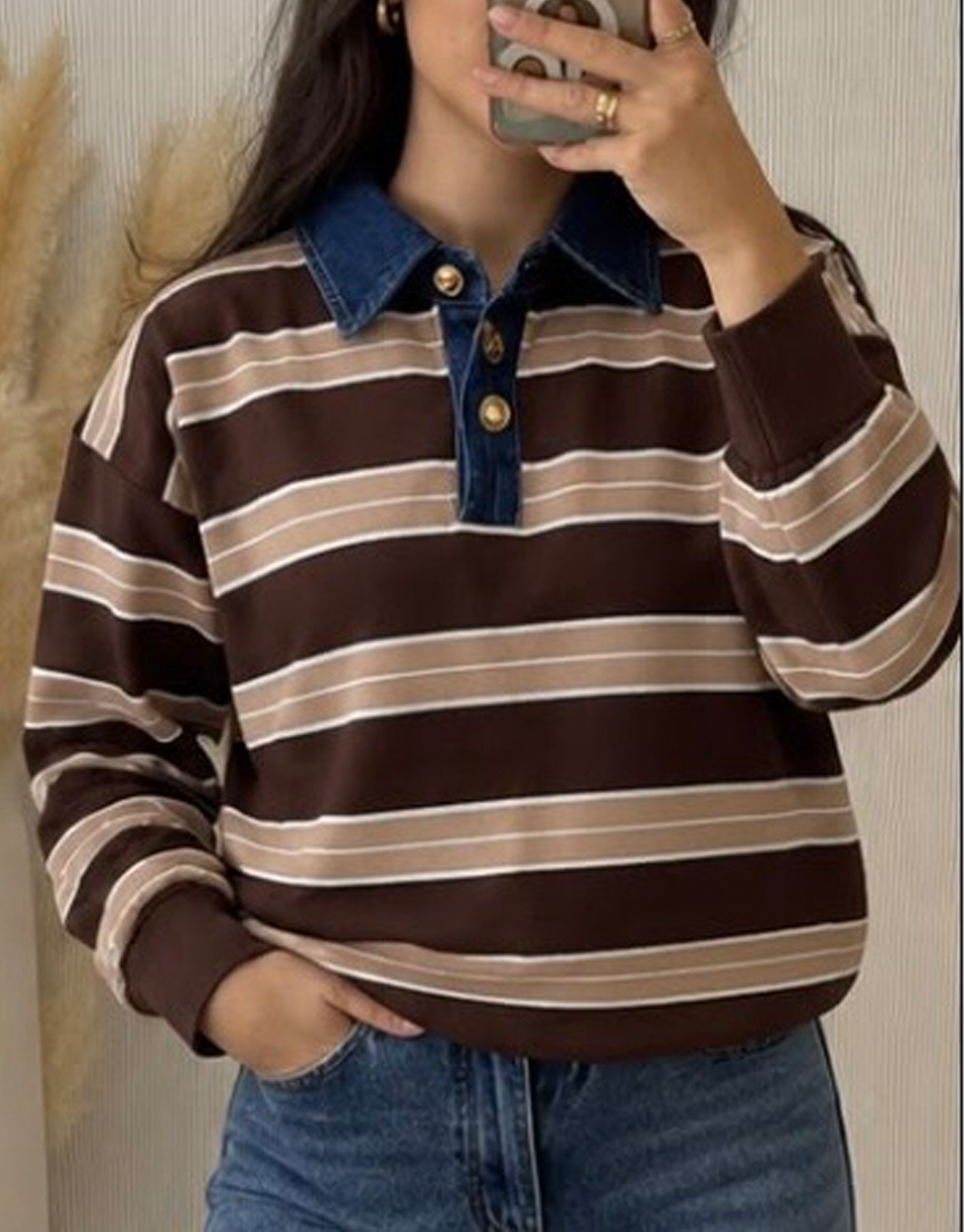 Polo cuello vaquero marrón